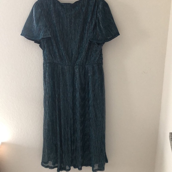 Bloomchic Cerulean Glitter Mesh Lined Surplice Neck Ruffle Pocket Dress 14-16 - Picture 11 of 11